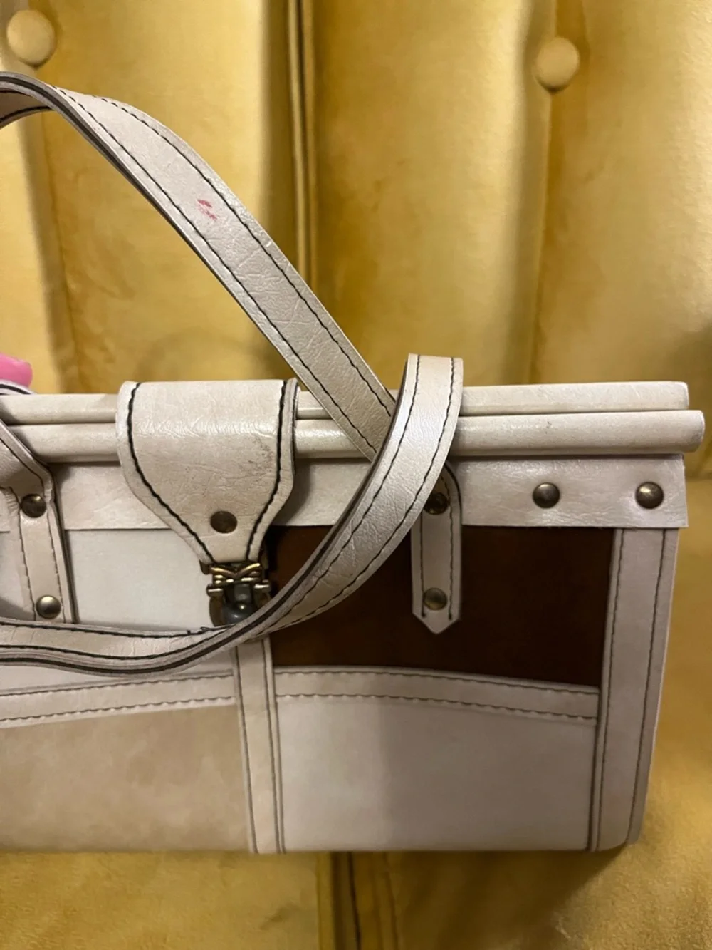 Vintage Spilene Structured Two-Tone Cream and Brown Women's Satchel